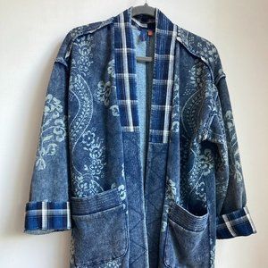 Anthropologie Patchwork Blue Denim Kimono Jacket Medium XS